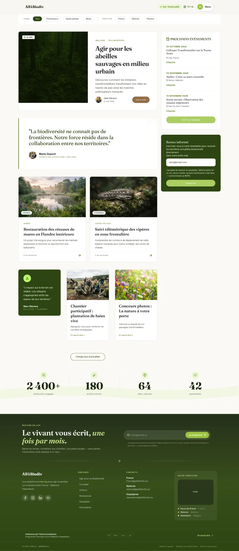 Aperçu de la page Actualités All4Biodiv